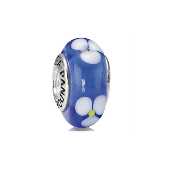 Pandora Murano Glass Bead Blue w Flowers