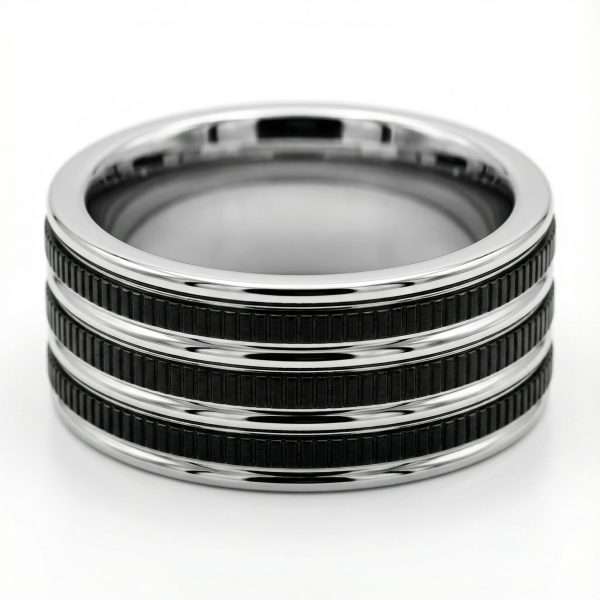 Blaze Stainless Steel Ring with Black Detail