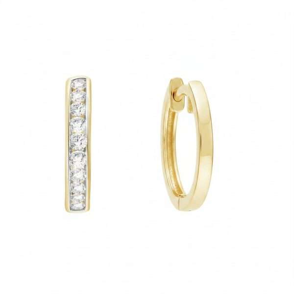 9K Yellow Gold 0.50ct F VS Lab Grown Diamond Chain Round Huggie Earrings