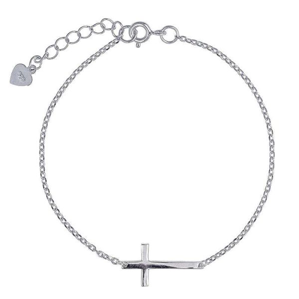 Rhodium Plated Sterling Silver CZ Cross Bracelet